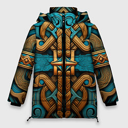 Куртка зимняя женская Орнамент в норвежском стиле, цвет: 3D-черный