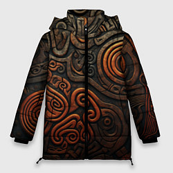 Куртка зимняя женская Асимметричный паттерн в викингском стиле, цвет: 3D-светло-серый