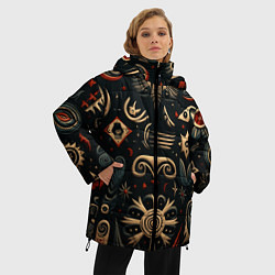 Куртка зимняя женская Абстрактный узор в славянском стиле на тёмном фоне, цвет: 3D-светло-серый — фото 2