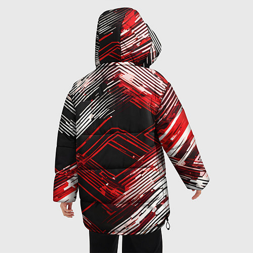 Женская зимняя куртка Киберпанк линии белые и красные / 3D-Черный – фото 4
