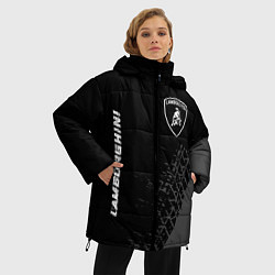 Куртка зимняя женская Lamborghini speed на темном фоне со следами шин ве, цвет: 3D-черный — фото 2