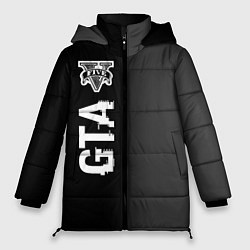 Куртка зимняя женская GTA glitch на темном фоне по-вертикали, цвет: 3D-черный