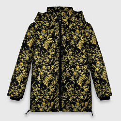Куртка зимняя женская Чёрный с золотыми перьями, цвет: 3D-черный