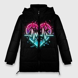 Куртка зимняя женская Разбитое сердце с линией пульса со свечением, цвет: 3D-черный