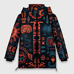 Куртка зимняя женская Абстрактный паттерн в славянской стилистике, цвет: 3D-черный