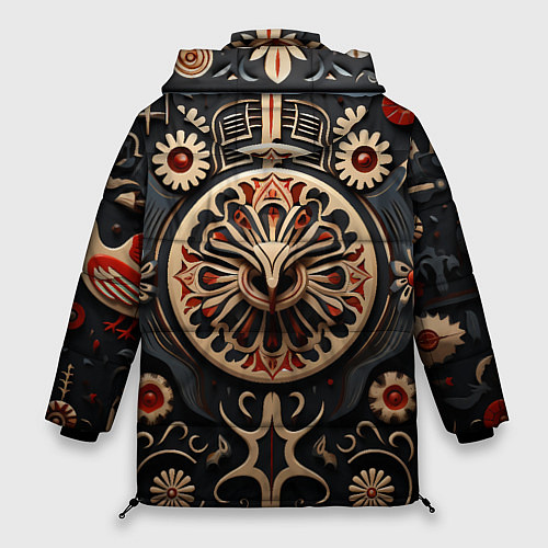 Женская зимняя куртка Орнамент в славянской стилистике / 3D-Красный – фото 2