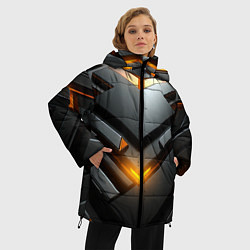 Куртка зимняя женская Объемные плиты с оранжевым свечением, цвет: 3D-черный — фото 2