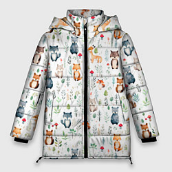 Куртка зимняя женская Акварельные сказочные лесные звери от нейросети -, цвет: 3D-черный