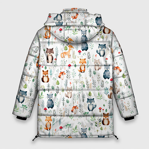 Женская зимняя куртка Акварельные сказочные лесные звери от нейросети - / 3D-Светло-серый – фото 2