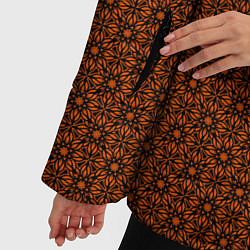 Куртка зимняя женская Цветочный узорчатый чёрно-оранжевый, цвет: 3D-черный — фото 2