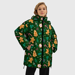 Куртка зимняя женская New year pattern with green background, цвет: 3D-светло-серый — фото 2