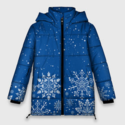 Куртка зимняя женская Текстура снежинок на синем фоне, цвет: 3D-черный