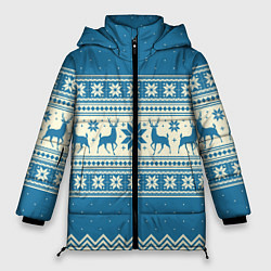 Женская зимняя куртка Sweater with deer on a blue background