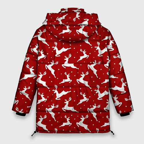 Женская зимняя куртка Красный паттерн с новогодними оленями / 3D-Красный – фото 2