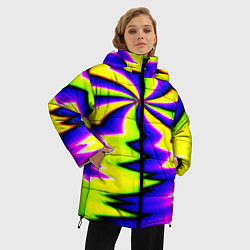 Куртка зимняя женская Неоновая фрактальная абстракция, цвет: 3D-красный — фото 2