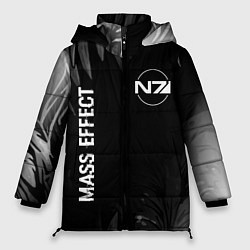 Женская зимняя куртка Mass Effect glitch на темном фоне вертикально