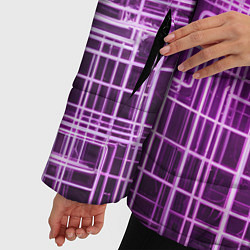 Куртка зимняя женская Фиолетовые неоновые полосы киберпанк, цвет: 3D-светло-серый — фото 2