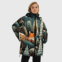 Куртка зимняя женская Ночной снегопад в лесу, цвет: 3D-красный — фото 2