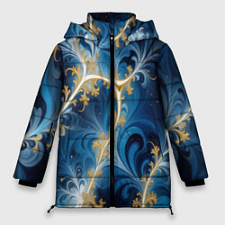 Куртка зимняя женская Глубокая синева и золотые узоры, цвет: 3D-красный