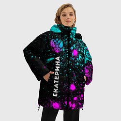 Куртка зимняя женская Екатерина и неоновый герб России по-вертикали, цвет: 3D-черный — фото 2