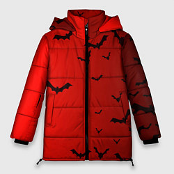 Куртка зимняя женская Летучие мыши на красном фоне, цвет: 3D-светло-серый