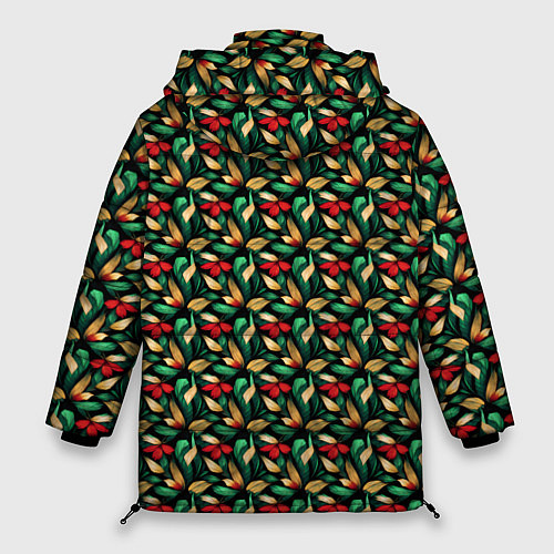 Женская зимняя куртка Красные цветы с листьями / 3D-Красный – фото 2