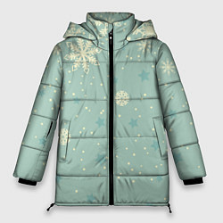 Женская зимняя куртка Снежинки и звезды на матно зеленем