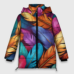 Куртка зимняя женская Перья паттерн - нейросеть, цвет: 3D-светло-серый