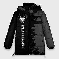 Женская зимняя куртка Poppy Playtime glitch на темном фоне по-вертикали