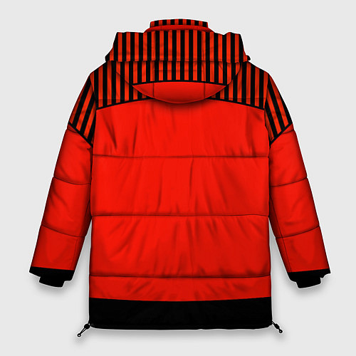 Женская зимняя куртка Оранжево черный комбинированный узор в полоску / 3D-Красный – фото 2