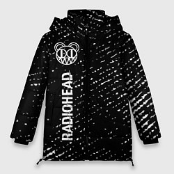 Женская зимняя куртка Radiohead glitch на темном фоне по-вертикали