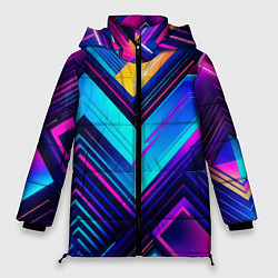 Куртка зимняя женская Геометрическая неоновая абстракция, цвет: 3D-светло-серый