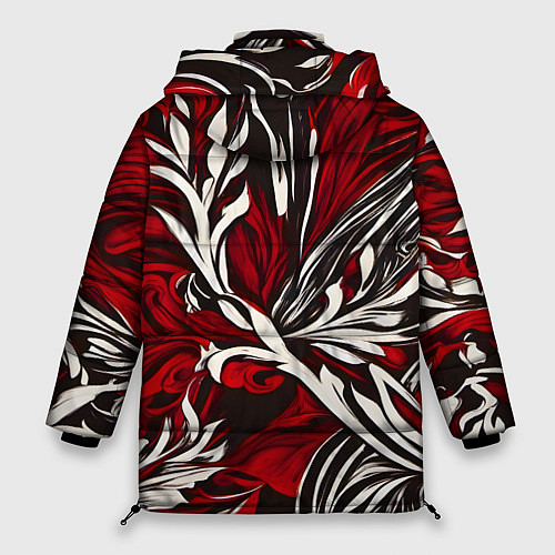 Женская зимняя куртка Красно белый узор на чёрном фоне / 3D-Красный – фото 2
