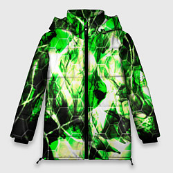 Куртка зимняя женская Зелёные узоры джунгли, цвет: 3D-черный