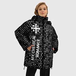 Куртка зимняя женская My Chemical Romance glitch на темном фоне по-верти, цвет: 3D-черный — фото 2