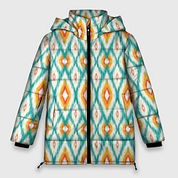 Куртка зимняя женская Геометрический узор икат - орнамент народов узбеки, цвет: 3D-черный