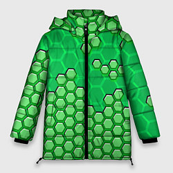 Женская зимняя куртка Зелёная энерго-броня из шестиугольников