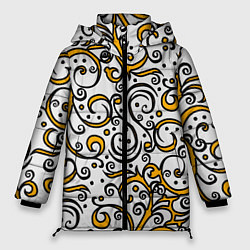 Куртка зимняя женская Жёлтый кружевной узор, цвет: 3D-черный