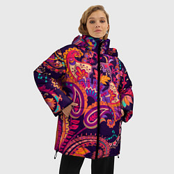 Куртка зимняя женская Индийские этнические узоры, цвет: 3D-черный — фото 2