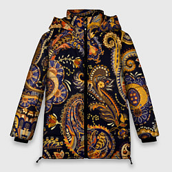 Куртка зимняя женская Индийские узоры пейсли, цвет: 3D-черный