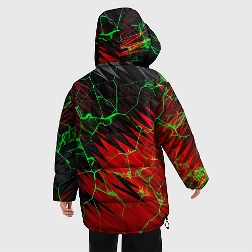 Женская зимняя куртка Зелёные трещины узоры / 3D-Красный – фото 4
