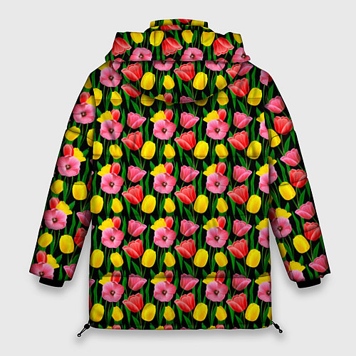 Женская зимняя куртка Разноцветные тюльпаны / 3D-Светло-серый – фото 2