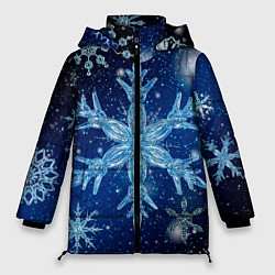 Куртка зимняя женская Новогодние снежинки кружатся, цвет: 3D-черный