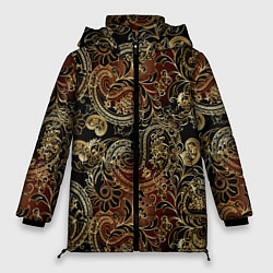 Куртка зимняя женская Золотые узоры пейсли, цвет: 3D-черный