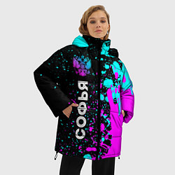 Куртка зимняя женская Софья и неоновый герб России по-вертикали, цвет: 3D-черный — фото 2