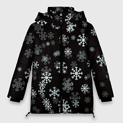 Куртка зимняя женская Снежинки белые на черном, цвет: 3D-светло-серый