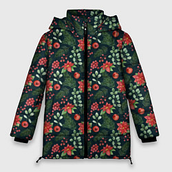 Куртка зимняя женская Новогодние цветы, цвет: 3D-красный