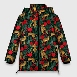 Куртка зимняя женская Ягуар в тропическом лесу, цвет: 3D-красный