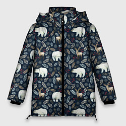 Женская зимняя куртка Акварельные медведи и олени