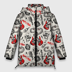 Куртка зимняя женская Музыкальный рокенрольный узор, цвет: 3D-черный